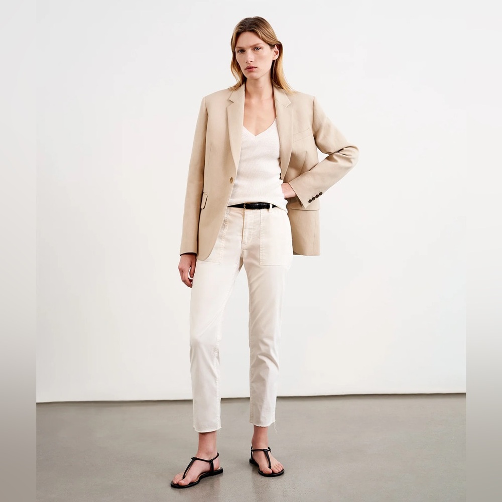 NILI LOTAN COTTON BRUSHED STRETCH TWILL JENNA PANTS LOW RISE SLIM LEG Cream 12